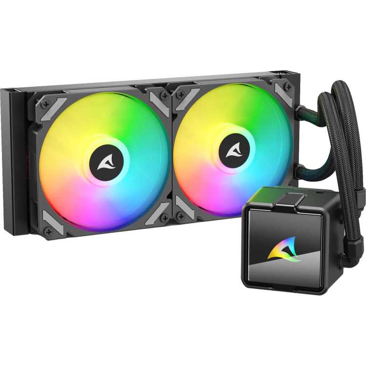 Ftohës për Procesor Sharkoon S50 ARGB / AIO Liquid Cooler / 240mm Radiator / 2×120mm ARGB PWM Fans – Zezë - 2