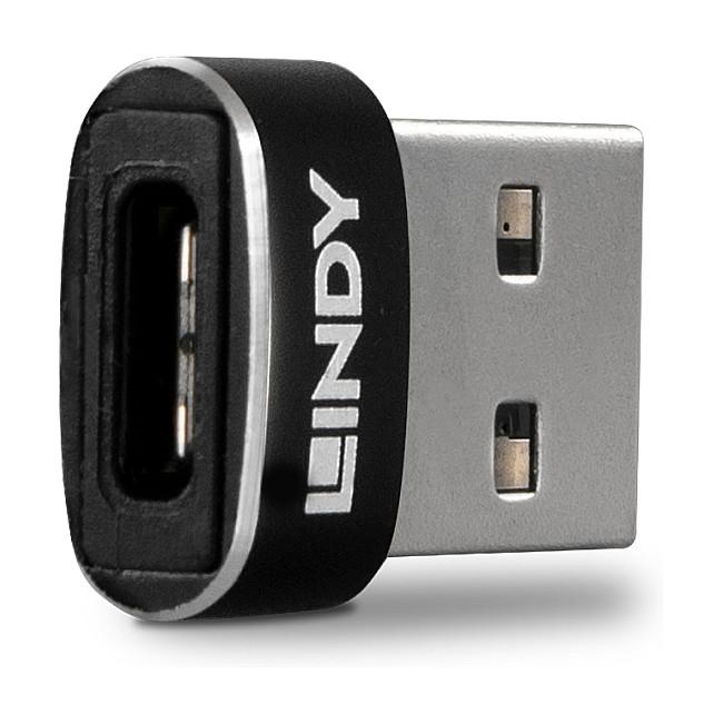 Adapter USB Lindy 41884 / USB-A në USB-C / USB 2.0 / 480 Mbit/s - Zezë - 2