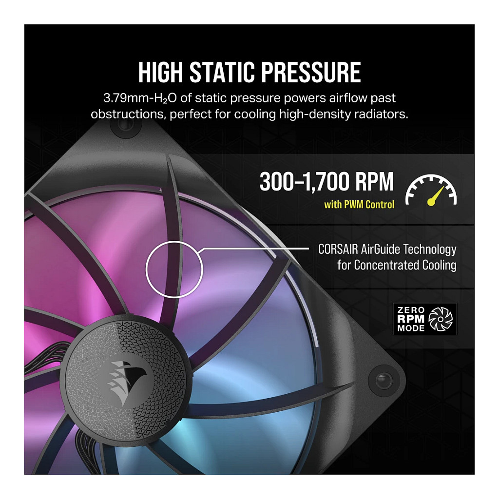Ftohës për Kasë Corsair iCUE LINK RX140 RGB / 140mm / 300-1700 RPM / RGB / PWM / 2-Pack – Zezë - 4