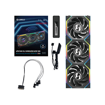 Ftohës për Kasë Lian Li UNI FAN SL Wireless LCD 120 / 120mm / 350-1900 RPM / LCD / ARGB / PWM / Reverse / 3-Pack – Zezë