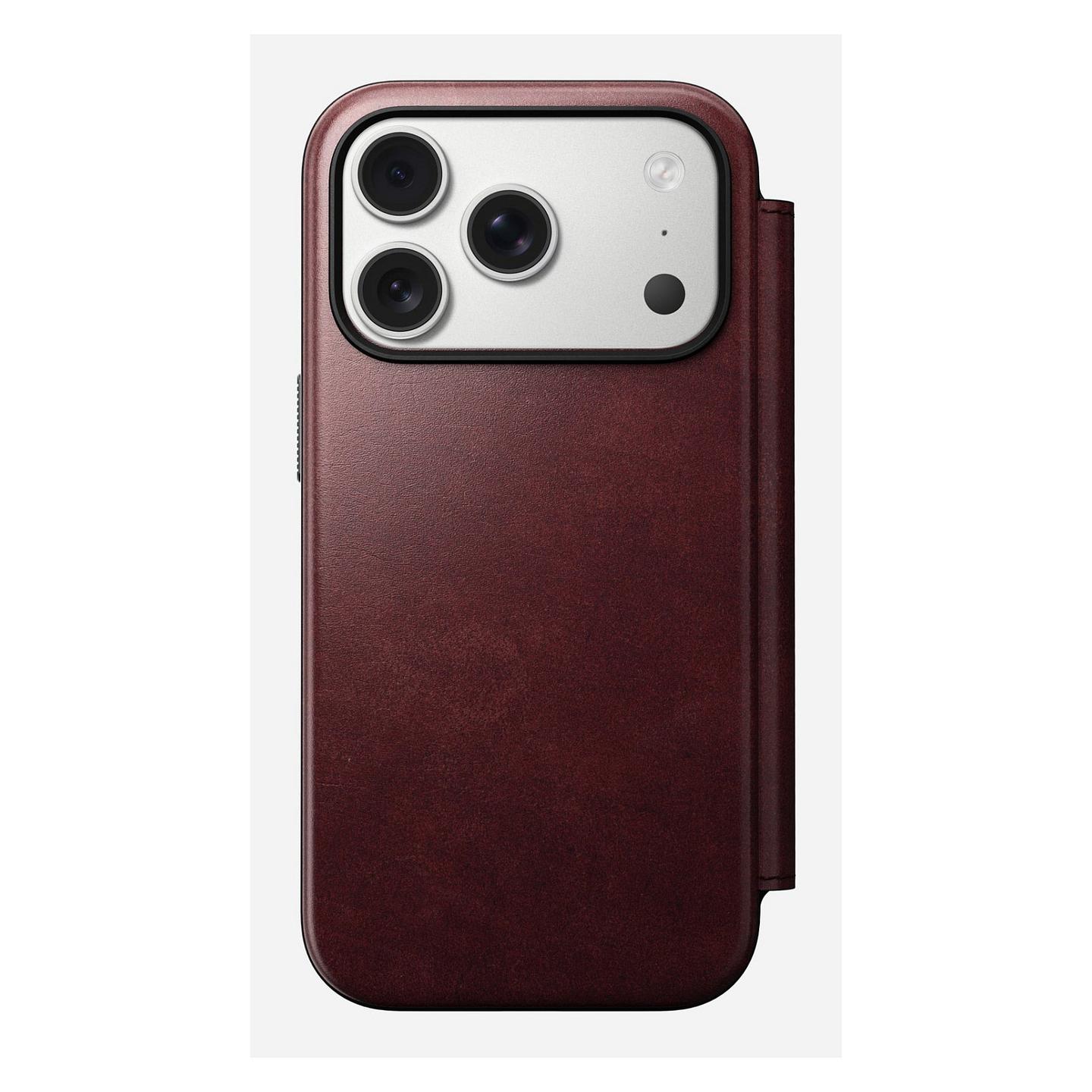 Case për Telefon Nomad Modern Leather Folio, iPhone 17 Pro, Horween Leather, MagSafe, Qi2, 3 Fole për Karta, Mbrojtje deri 2.4m - Bordo - 8