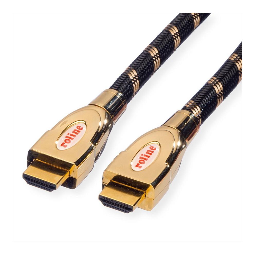 Kabllo HDMI ROLINE GOLD 11.04.5690 / HDMI në HDMI / 1m / HDMI 2.0 / 4K 60Hz / Ethernet - Zezë/Artë
