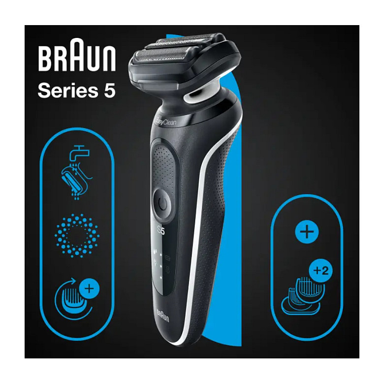 Makinë e rrojës për meshkuj Braun Series 5 51-W1600s / 3 Tehe Fleksibël / AutoSense / Wet & Dry / 50 Min / BodyGroomer – Zezë - 2