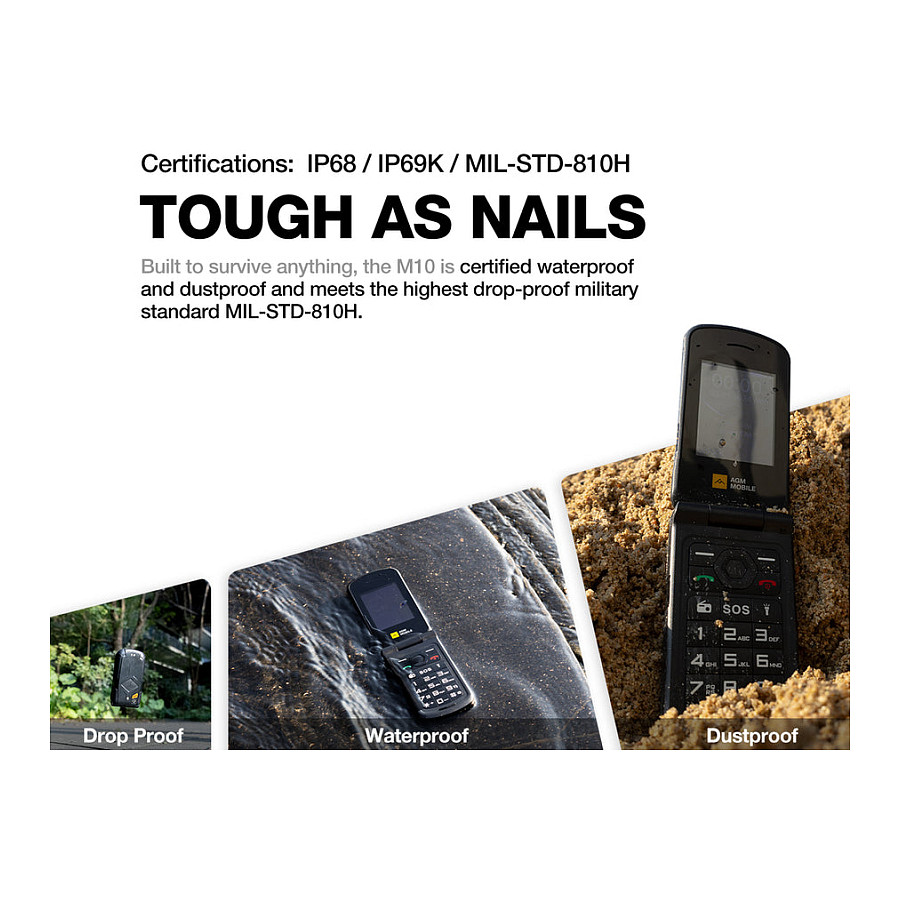Telefon i thjeshtë AGM M10 4G / Dual SIM / 2.4" / IP68/IP69K / MIL-STD-810H / 1200mAh – Zezë - 3