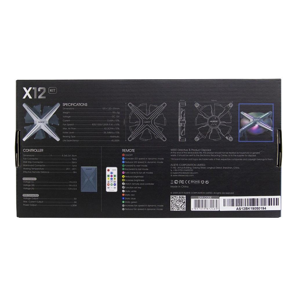 FtohĂ«s pĂ«r KasĂ« Inter-Tech ALSEYE X12 Kit / 120mm / 30mm / 800-1200 RPM / PWM / ARGB / 3-Pack / Controller â Gri - 14