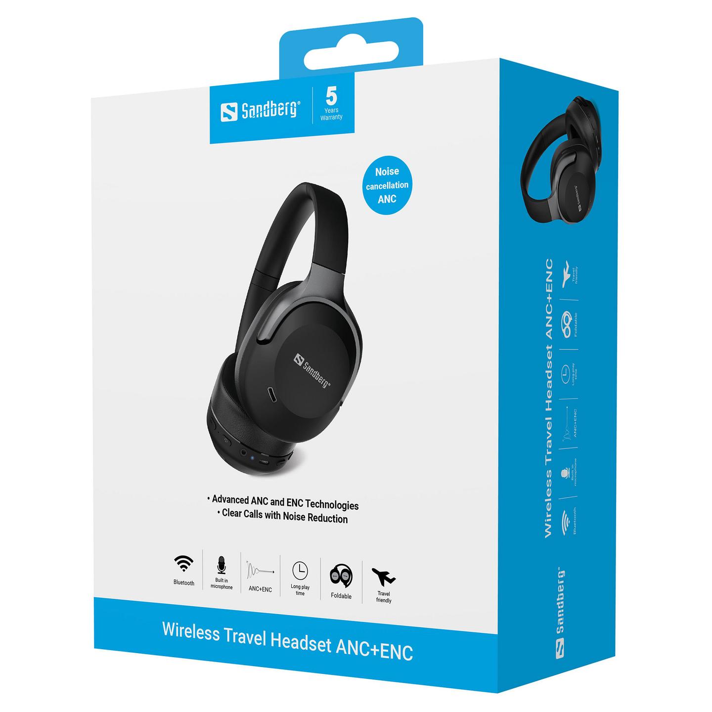 Kufje pa kabllo Sandberg Wireless Travel Headset ANC+ENC / Bluetooth 6.0 / ANC + ENC / Mikrofon – Zezë - 12