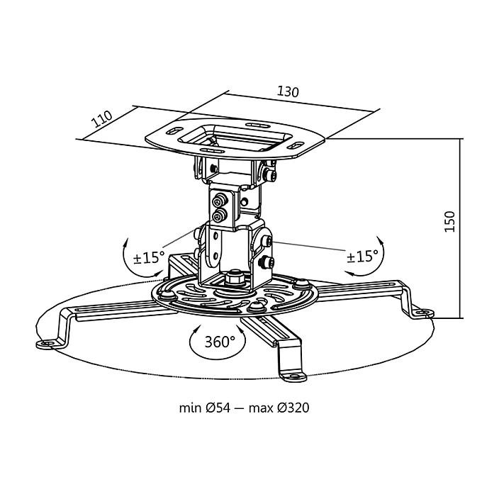 Mbajtëse Për Projektor LogiLink BP0057 / Universale / Montim në Tavan / 150mm / 13.5kg / 360° / ±15° – Bardhë - 3