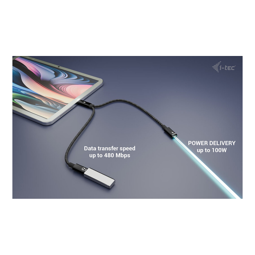Kabllo USB i-tec C31DUALSPLITTERCBLPD / USB-C / USB-C PD 100W / USB 2.0 / 480Mbps / 0.3m - Zezë - 8