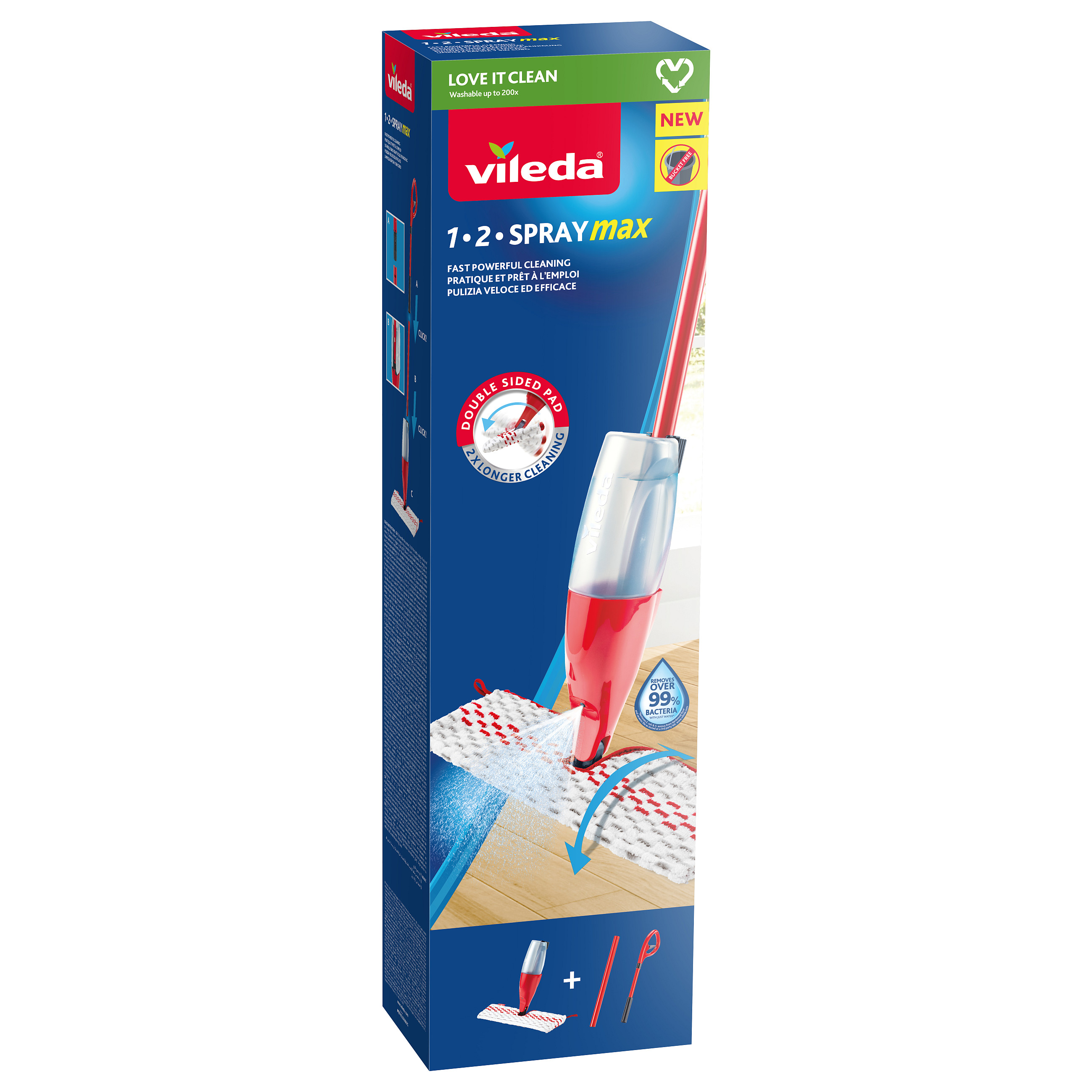 Shtupë me sprej Vileda 1-2 Spray Max / 650ml / 180° / Mikrofibër - Kuqe/Bardhë - 2