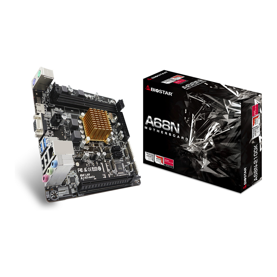 Pllakë Amë BIOSTAR A68N-2100K / AMD E1-6010 / DDR3-DDR3L / Mini ITX / SATA III / Gigabit LAN