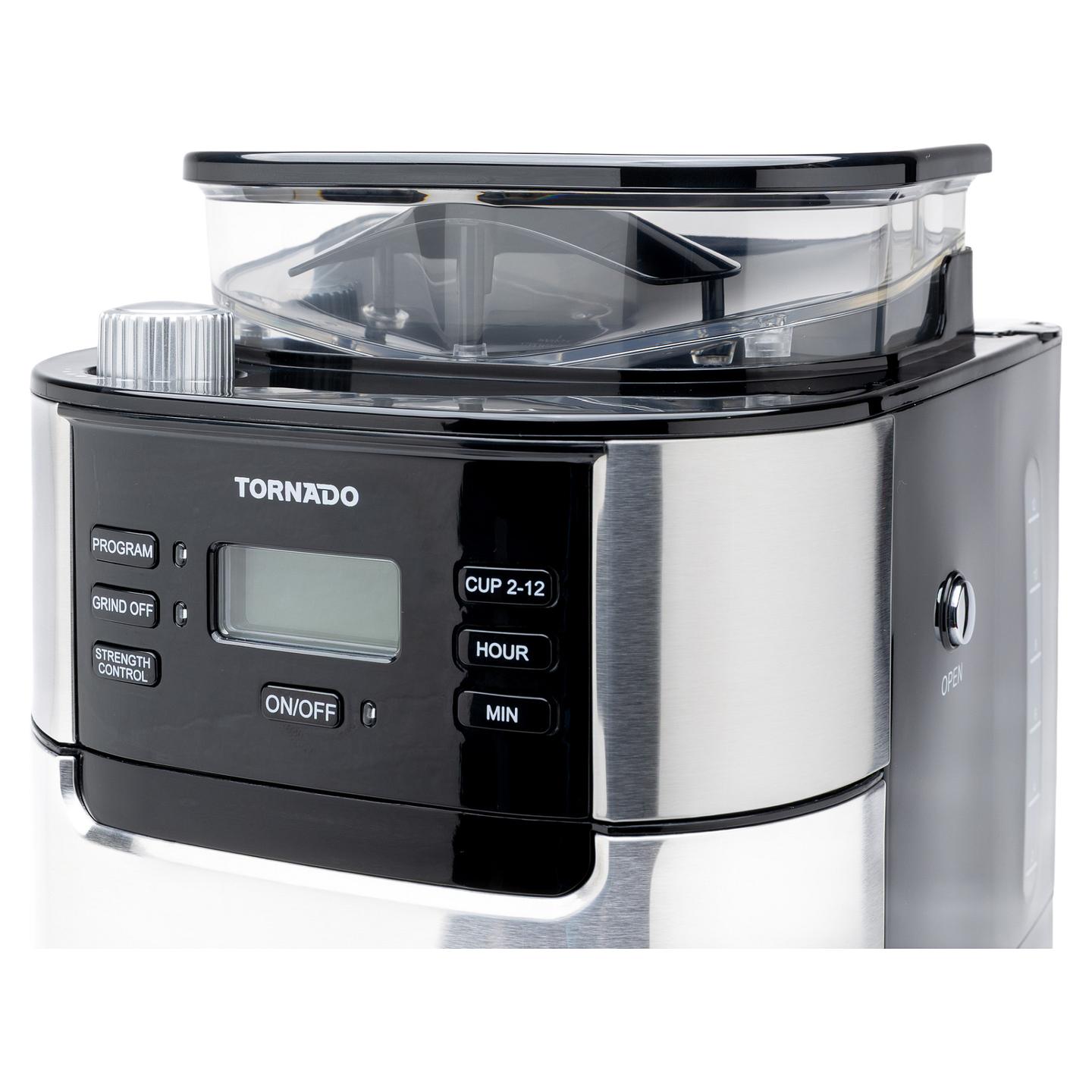 Aparat për Kafe me Filtër TORNADO TCM-1025A-GS, Mulli Konik, 1050 W, Rezervuar 1.5 L, 12 Filxhanë – Zezë/Argjend - 6