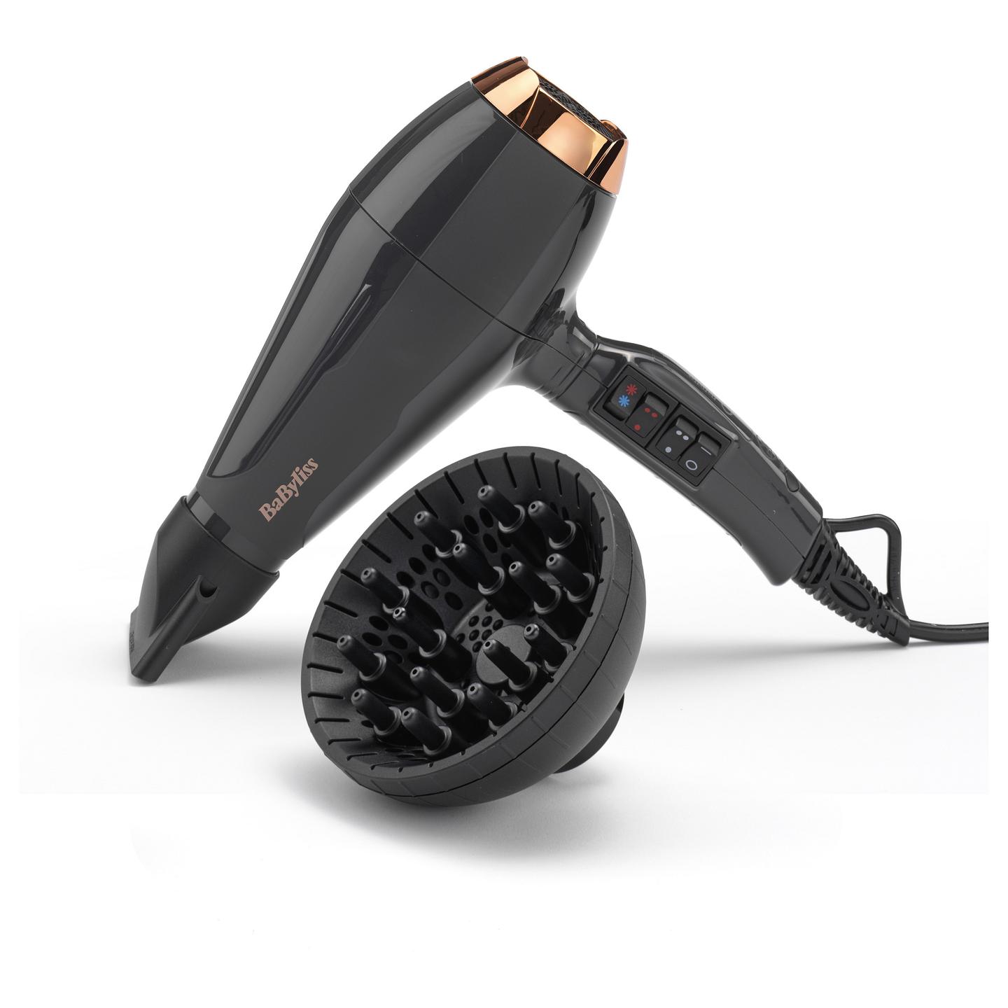 Tharëse për Flokë BaByliss 6719DE Air Pro 2200, 2200W, Motor AC, 2 Shpejtësi, 3 Temperatura, Jonizues, Difuzor - Zezë, Ari - 6