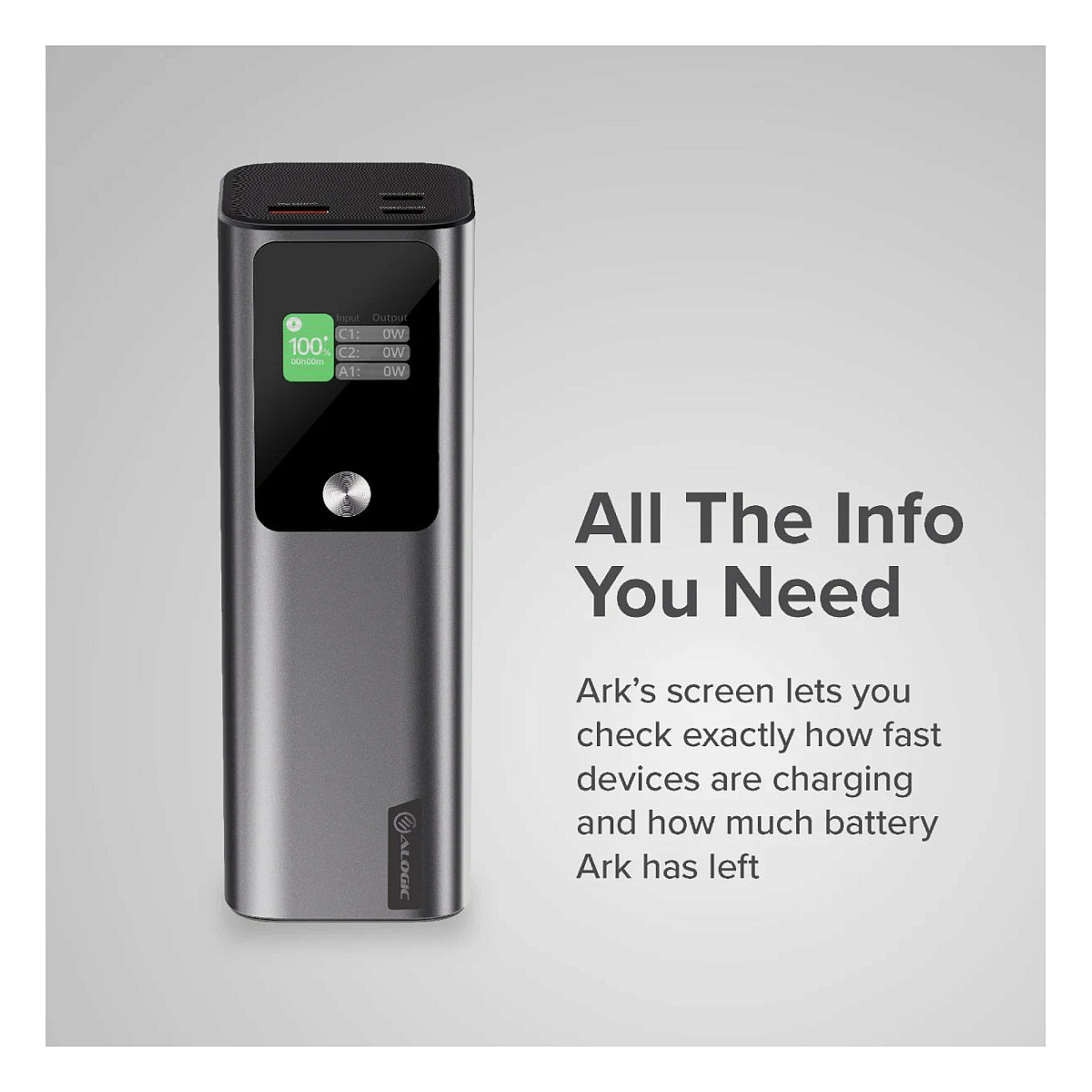 Powerbank ALOGIC Ark / 27.000mAh / 2x USB-C 140W PD 3.1 / USB-A 18W / LED Display – Silver - 8