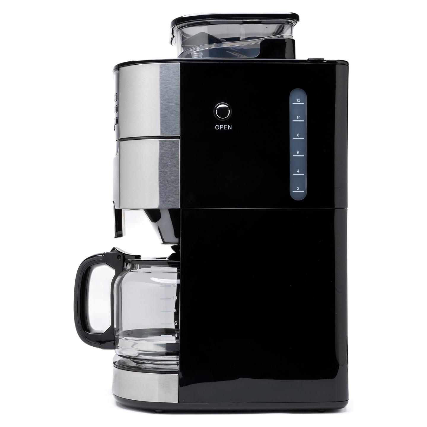 Aparat për Kafe me Filtër TORNADO TCM-1025A-GS, Mulli Konik, 1050 W, Rezervuar 1.5 L, 12 Filxhanë – Zezë/Argjend - 3