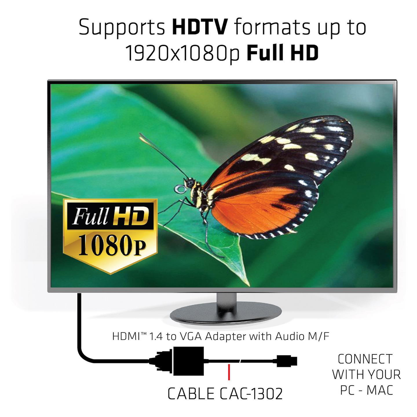 Kabllo HDMI Club 3D CAC-1302 / HDMI 1.4 në VGA / 0.5m / Full HD 60Hz / Audio - Zezë - 4