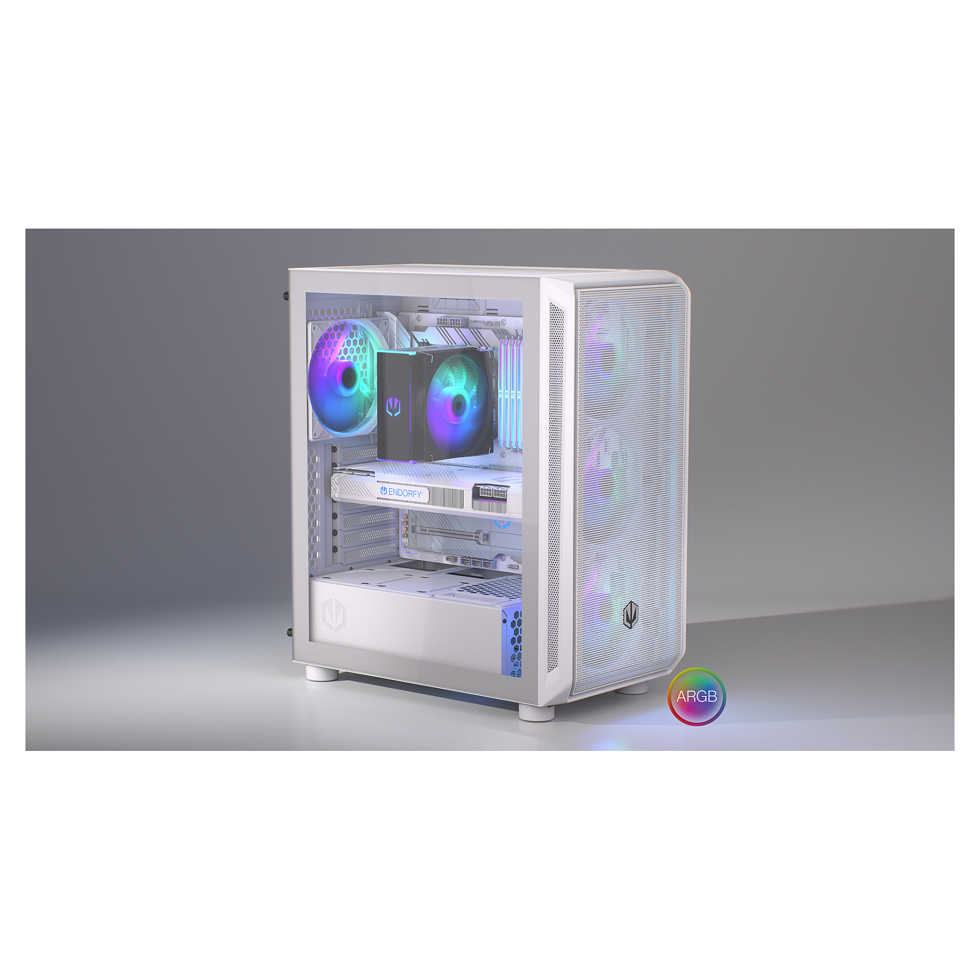 Kasë PC ENDORFY Arx 500 ARGB White / Mid Tower / ATX / 3x 140mm Front + 1x 140mm Rear Fan / ARGB / Mesh - Bardhë - 37