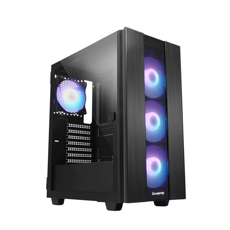 Kasë Chieftec Hunter 2, Mid-Tower, ATX, 4x120mm A-RGB, Xham i Temperuar, USB Type-C - Zezë - 2