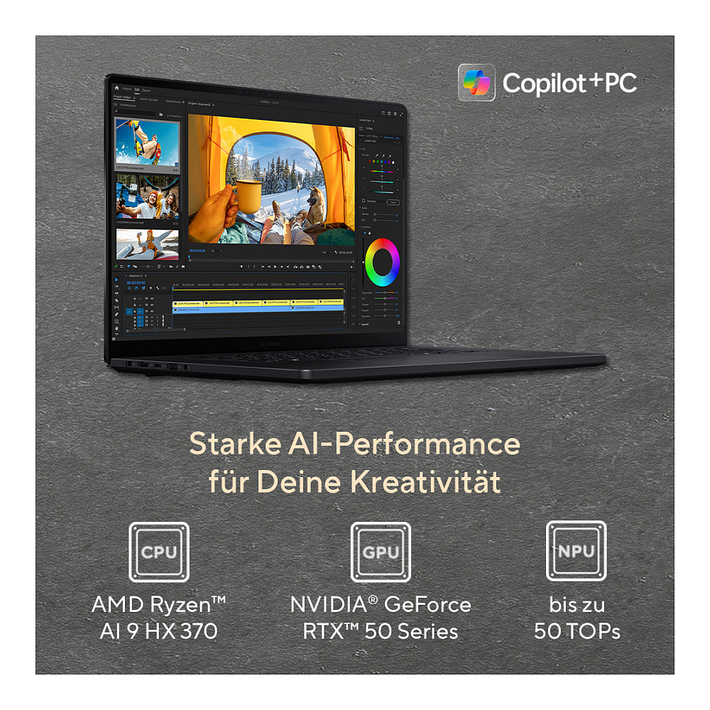 Laptop ASUS ProArt P16 H7606WW-SE028X Copilot+ / Ryzen AI 9 HX 370 / 32GB LPDDR5x / 2TB / 16" WQUXGA 3.8K OLED Touch 120Hz / RTX 5080 16GB - Zezë - 7