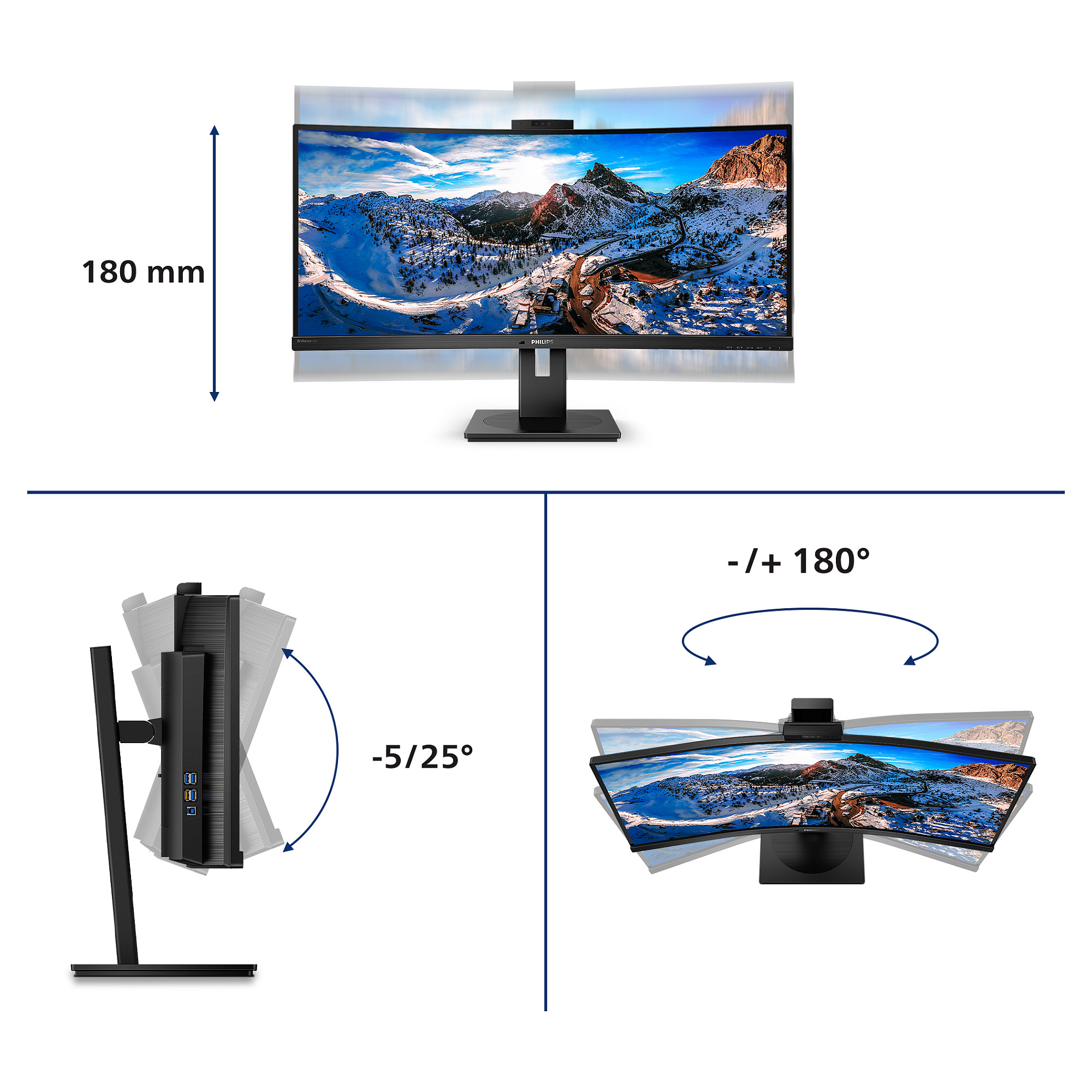 Monitor Philips P Line 346P1CRH/00 / 34" / UWQHD VA Curved / 100Hz / 4ms / HDMI+DisplayPort+USB-C - Zezë - 6
