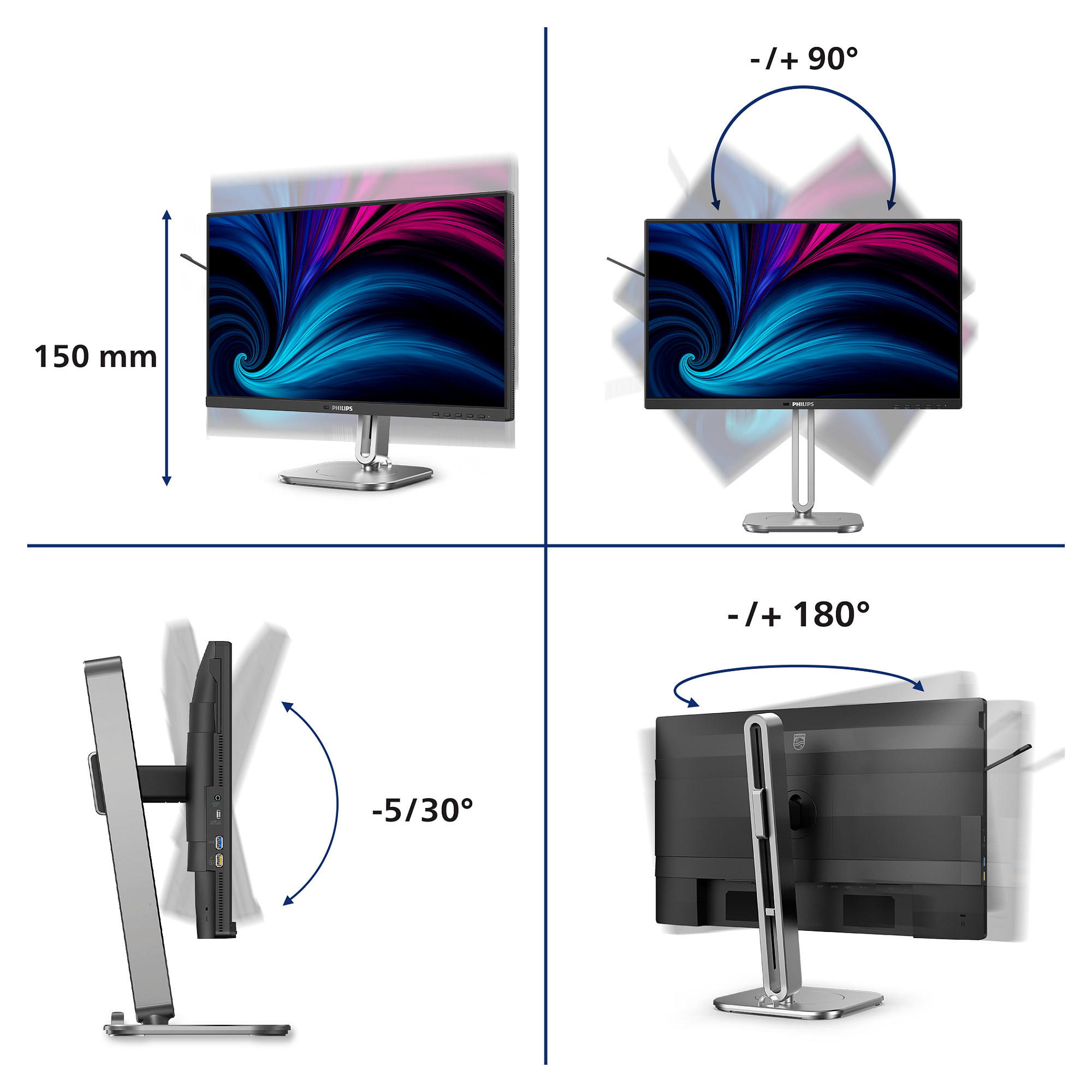 Monitor Philips 4000 Series 24B2U4301 / 23.8" / Full HD IPS / 120Hz / 4ms / HDMI+DisplayPort+USB-C - Hiri - 8