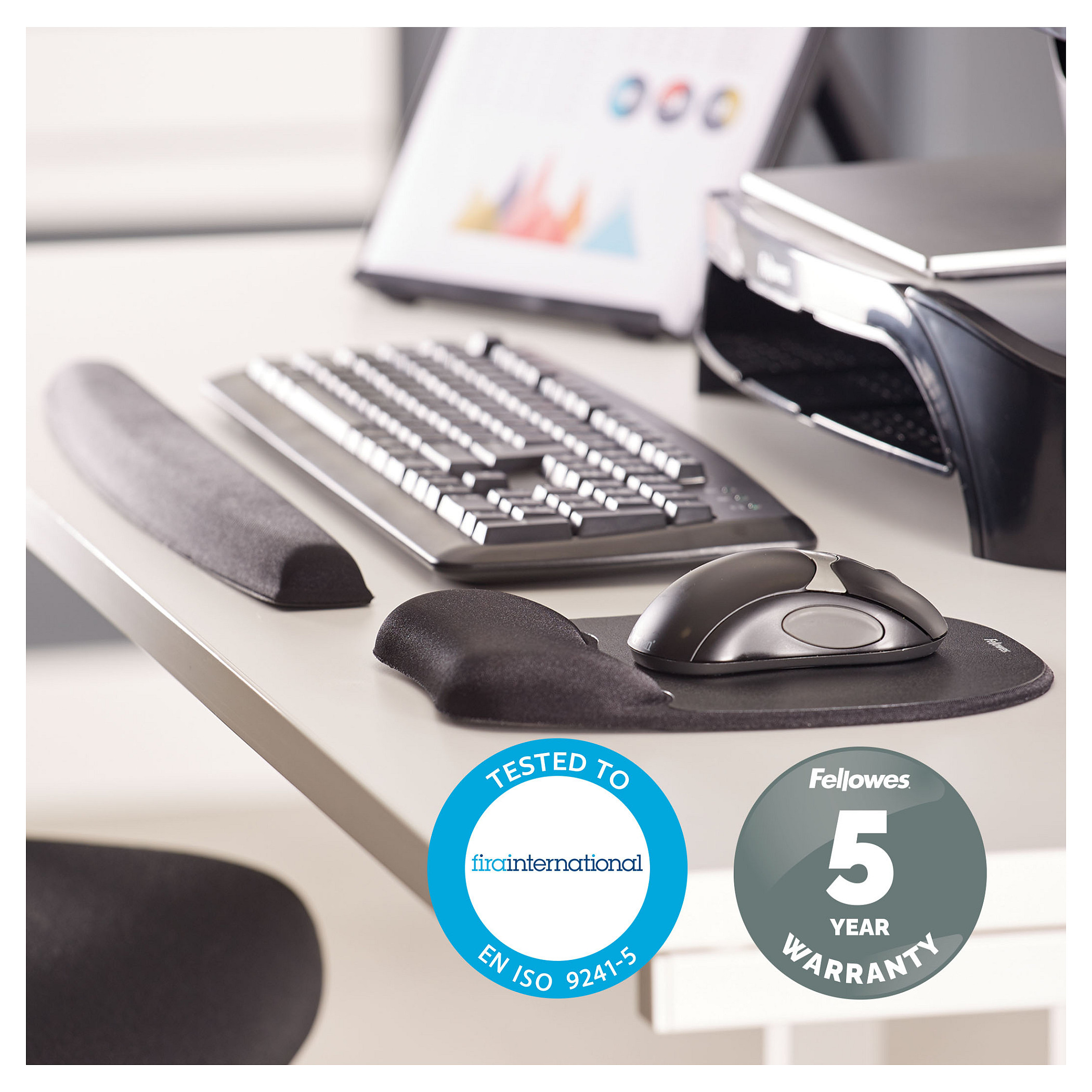 Mauspad Ergonomik Fellowes / Memory Foam / Bazë Kundër Rrëshqitjes / Mbështetëse Kyçi / 230 x 196 x 20 mm - Zezë - 4