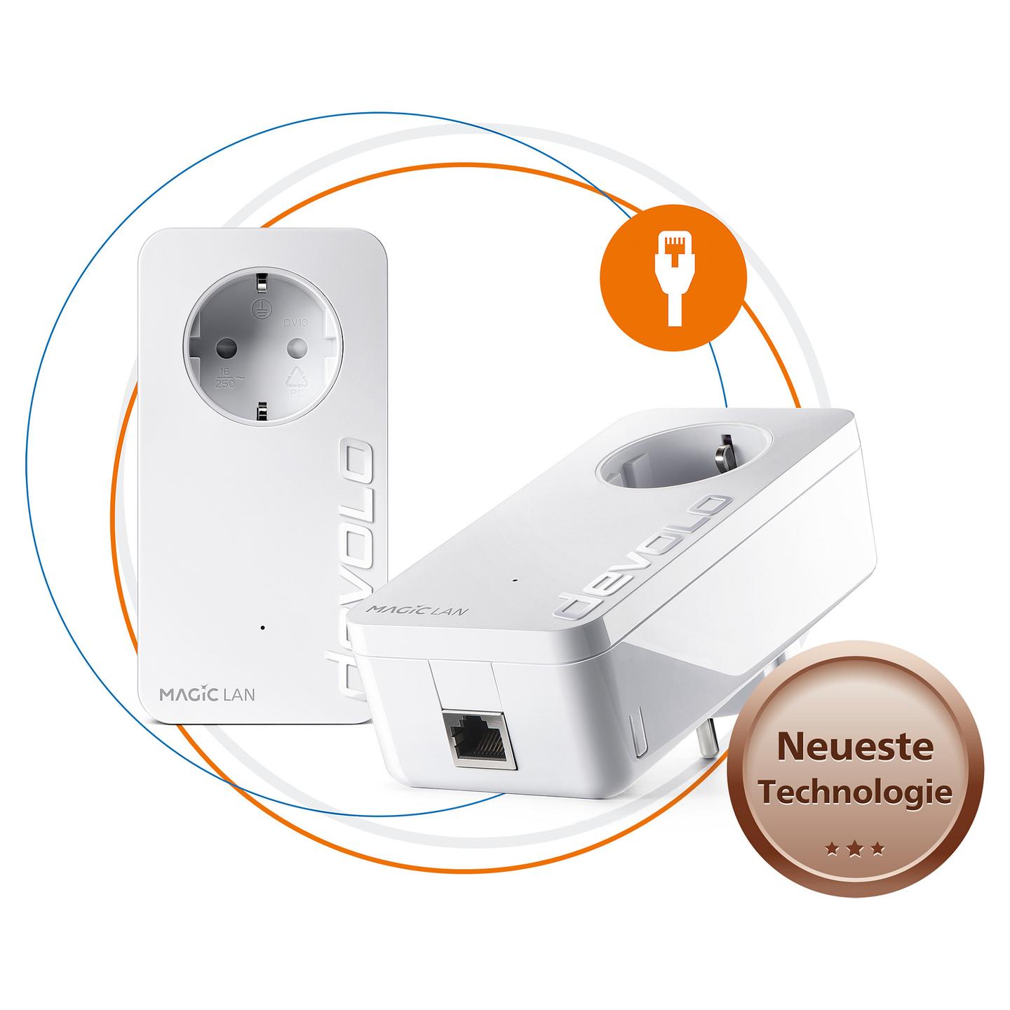 Power-LAN devolo Magic 1 LAN 1-1-2 Starter Kit, 1200Mbps, G.hn, 2× Gigabit Ethernet, 10/100/1000Mbps, Power Passthrough, AES 128-bit - Bardhë - 2