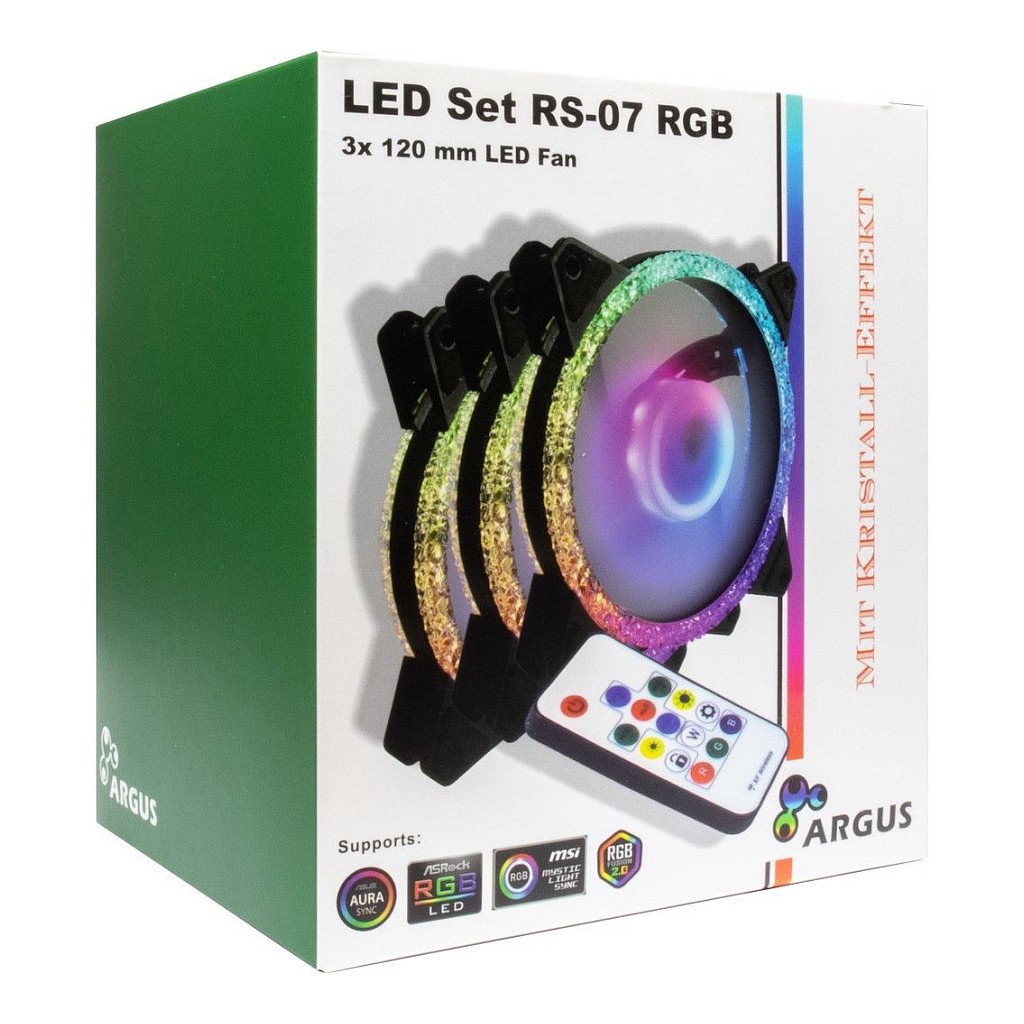Ftohës për Kasë Inter-Tech Argus RGB-FAN Set RS-07 / 120mm / 25mm / 900 RPM / PWM / RGB / 24 LED / 3-Pack / Controller – Zezë - 8