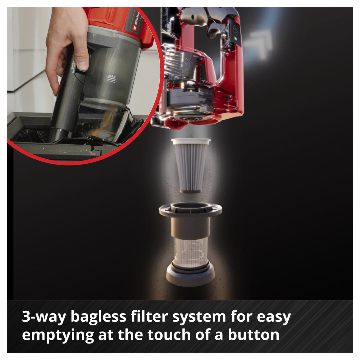 Fshesë me Bateri Einhell TE-SV 18 Li-Solo, 18V, 0.6L, 1.5kg - Kuqe/Zezë - 10