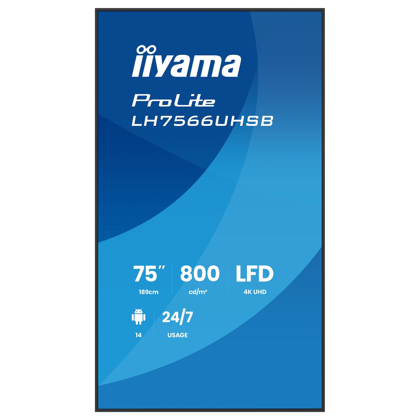 Digital Signage iiyama ProLite LH7566UHSB-B1AG, 75", 4K UHD, VA, 800cd/m², 4GB, 32GB, Wi-Fi, 2xHDMI, USB-C, 2xUSB, RJ45 - Zezë - 2