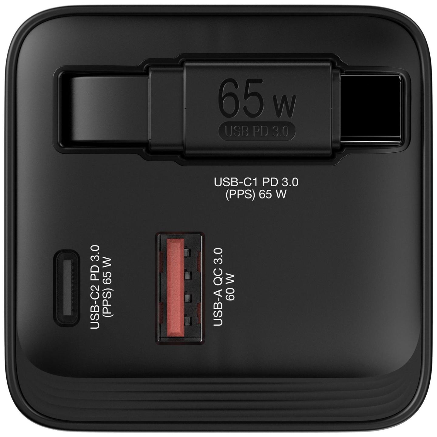 Karikues Verbatim 32217 / 65W / GaN / USB-C PD 3.0 / USB-A QC 3.0 / Kabllo USB-C Retractable / PPS – Zezë - 3