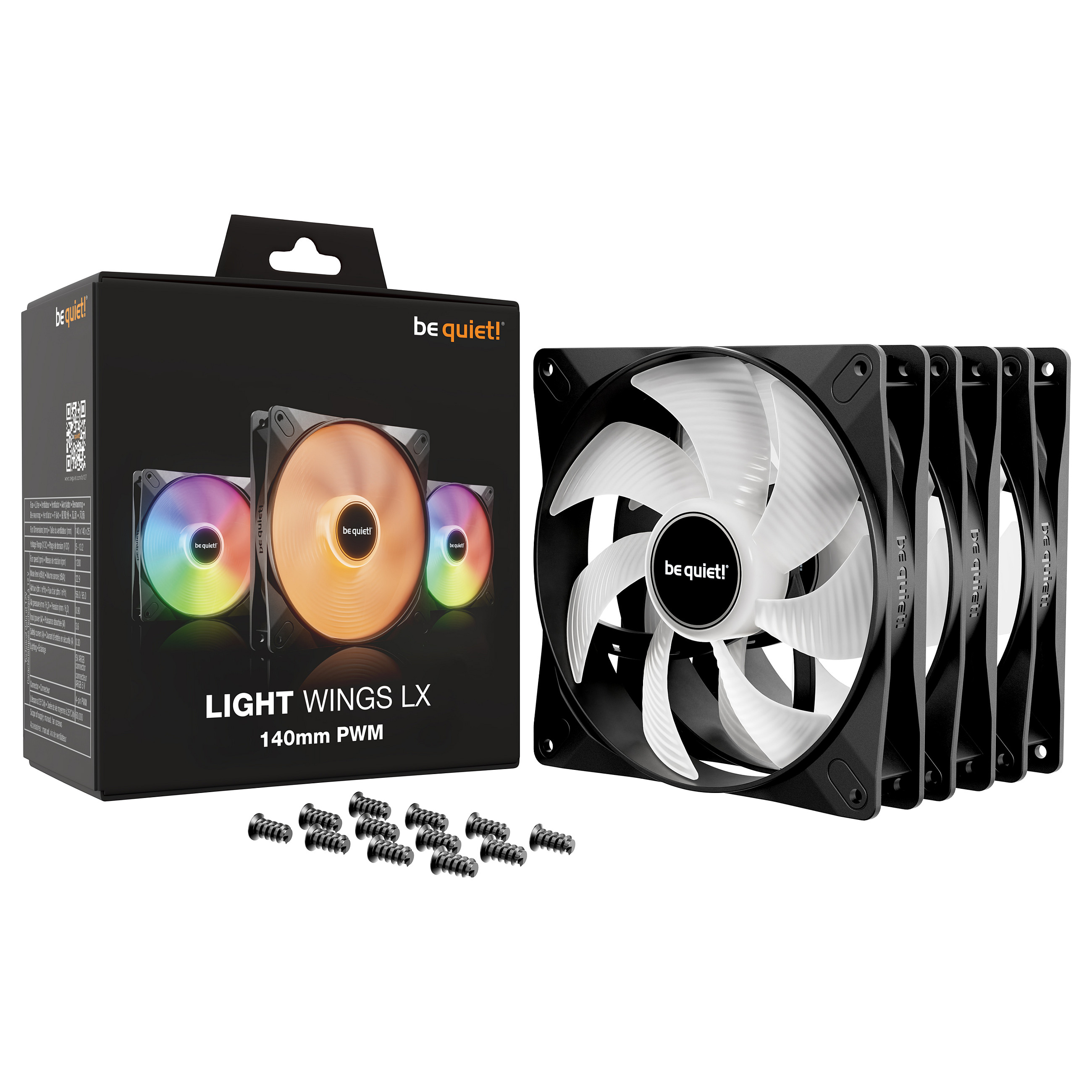 Ftohës për Kasë be quiet! Light Wings LX / ARGB / 140mm / 1200 RPM / PWM / 3 Pack – Zezë - 5