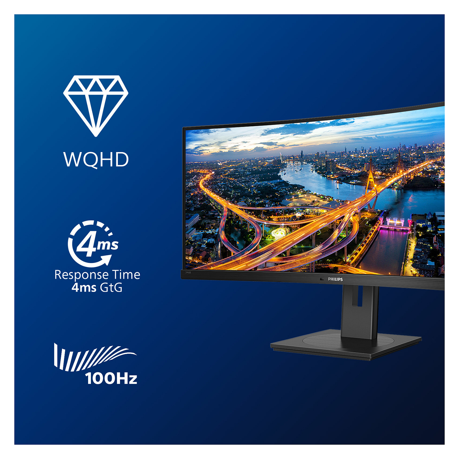 Monitor Philips B Line 346B1C/00 / 34" / UltraWide WQHD VA Curved / 100Hz / 4ms / USB-C+HDMI+DP+USB - Zezë - 5