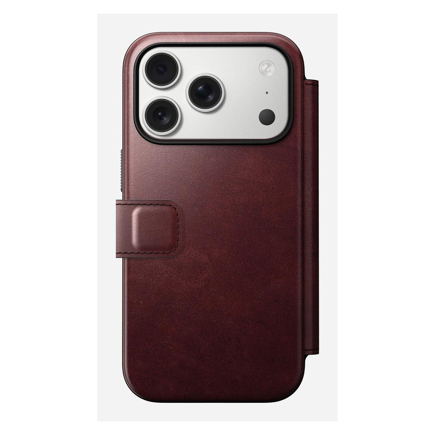 Case për Telefon Nomad Modern Leather Folio, iPhone 17 Pro, Horween Leather, MagSafe, Qi2, 3 Fole për Karta, Mbrojtje deri 2.4m - Bordo - 4