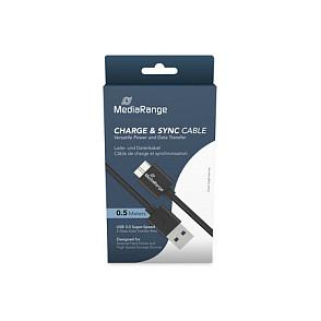 Kabllo USB MediaRange MRCS239, USB 3.2 Gen 1, USB-A Mashkull në Micro USB-B Mashkull, 5Gbps, 0,5m - Zezë - 4