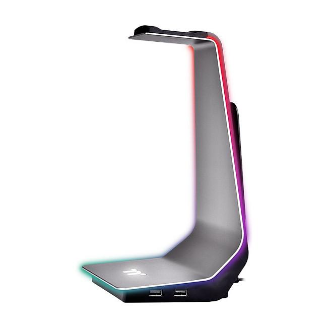 Mbajtëse për kufje gaming Thermaltake ARGENT HS1 RGB, alumin, ndriçim RGB, 2 porta USB 3.0, dalje audio 3.5 mm, bazë kundër rrëshqitjes - Gri, Zezë - 3