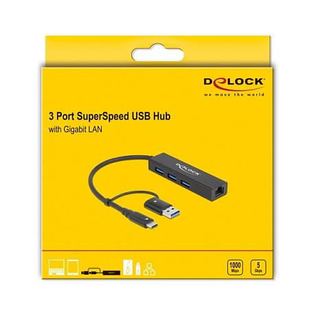 Docking Station DeLOCK 64149 / USB 3.2 Gen 1 / 3x USB-A / Gigabit LAN / 5 Gbit/s / 0.2 m - Zezë - 2