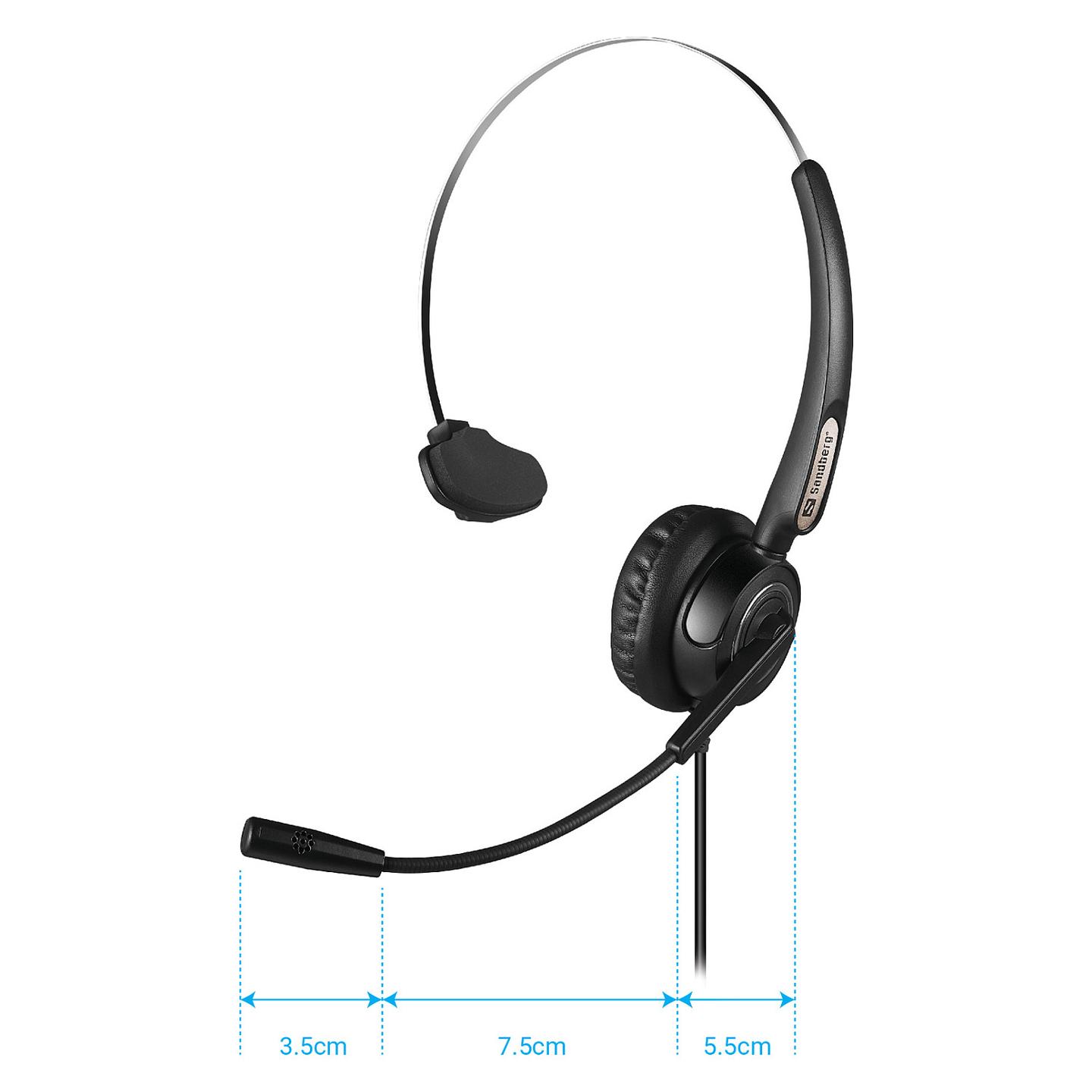Kufje me kabllo Sandberg USB Office Headset Pro Mono 126-14 / Mono / USB-A / 30mm / 20-7000Hz / Mikrofon / 2.1m - Zezë - 3