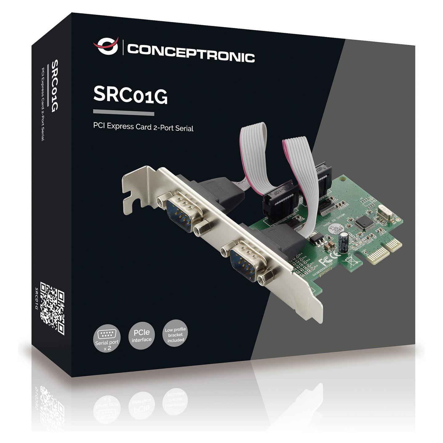 Kartë Zgjerimi Conceptronic SRC01G, PCI Express x1, 2x Serial RS-232 DB9, PCIe 1.1, deri 2.5Gbps, Low Profile - Gjelbër - 3