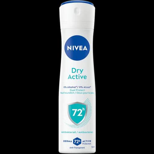 Deodorant Sprej NIVEA Dry Active / 72H Mbrojtje / 0% Alkool / 150 ml