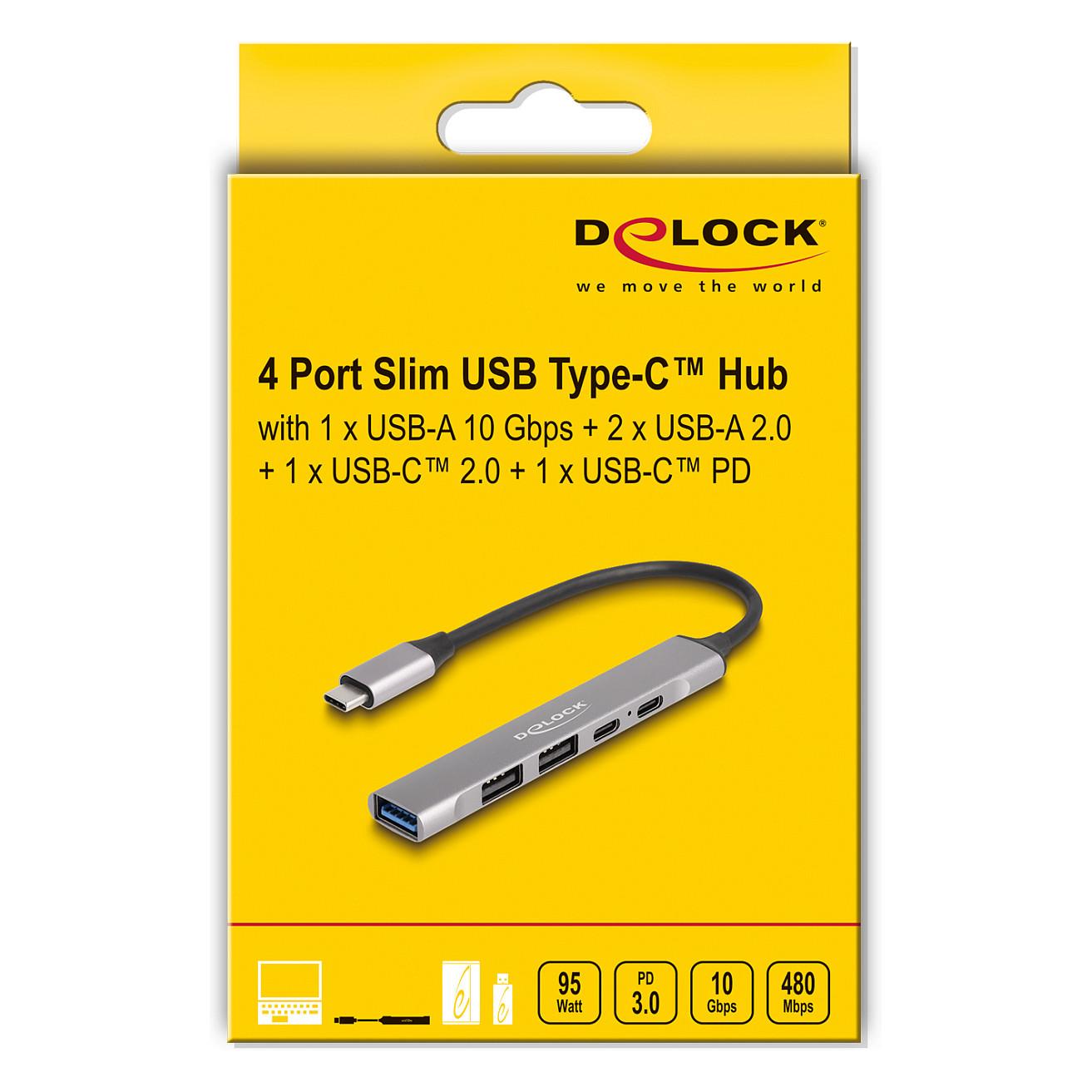 Hub USB DeLOCK 64298 / USB-C / 1x USB-A 10 Gbit/s + 2x USB-A 2.0 + 1x USB-C 2.0 / Power Delivery 95W / 0.15 m - Gri - 3