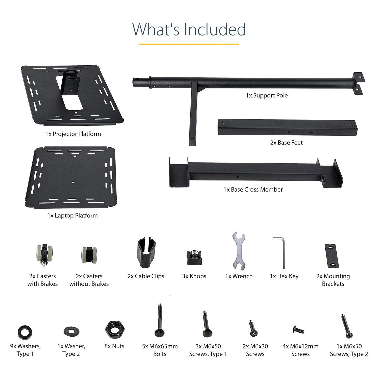 Karrocë Mobile për Projektor dhe Laptop StarTech.com ADJPROJCART, 2 Rafte, 10kg për Raft, Lartësi e Rregullueshme, ±12°, 4 Rrota - Zezë - 17