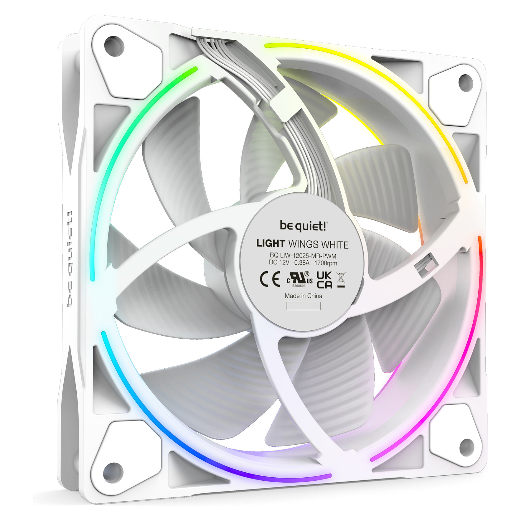 Ftohës për Kasë be quiet! LIGHT WINGS / 120mm / 25mm / 1700 RPM / PWM / ARGB / 3-Pack / Hub – Bardhë - 4