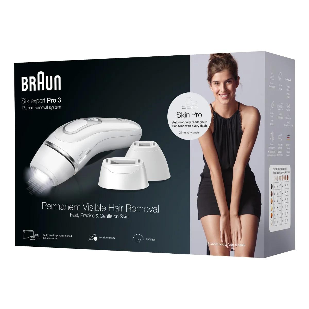 Makinë Depilimi Braun Silk-expert Pro 3 PL3222, IPL, SkinProtection LITE, 100 Impulse/Min - Bardhë, Argjend - 4
