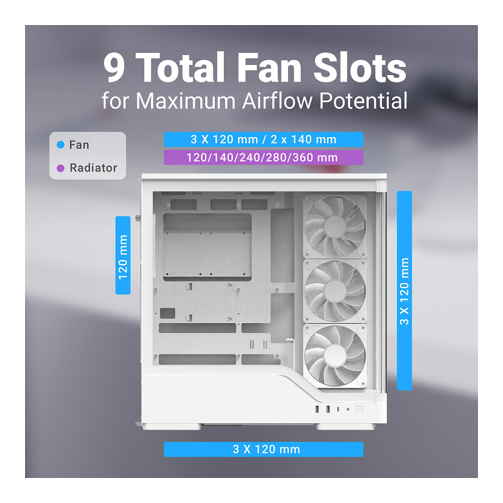 Kasë PC Aerocool P500A / Midi Tower / ATX / 3x 120mm + 1x 120mm Fan / Tempered Glass - Bardhë - 11