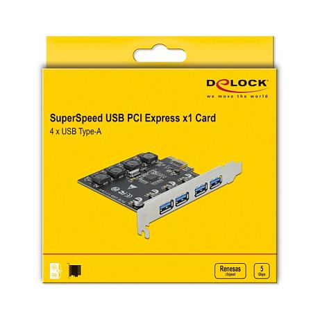 Kartë Zgjerimi PCI Express Delock 90509 / PCIe 2.0 x1 / 4x USB Type-A 5Gbps / Renesas D720201 - 5