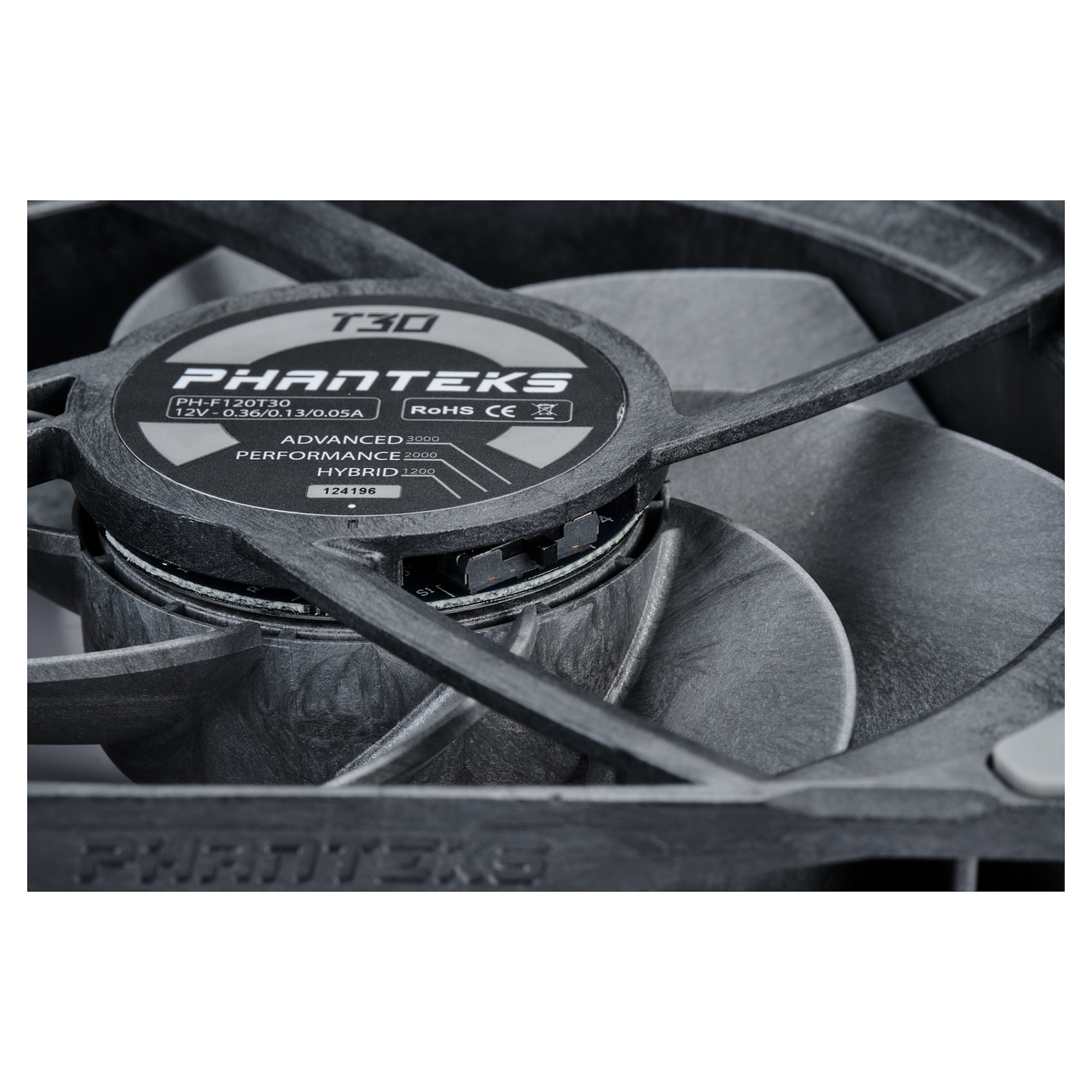 Ftohës për Kasë Phanteks T30-120 / 120mm / 30mm / 0-3000 RPM / PWM / 100.9 CFM / 7.37 mmH₂O / 3-Pack – Gri - 5