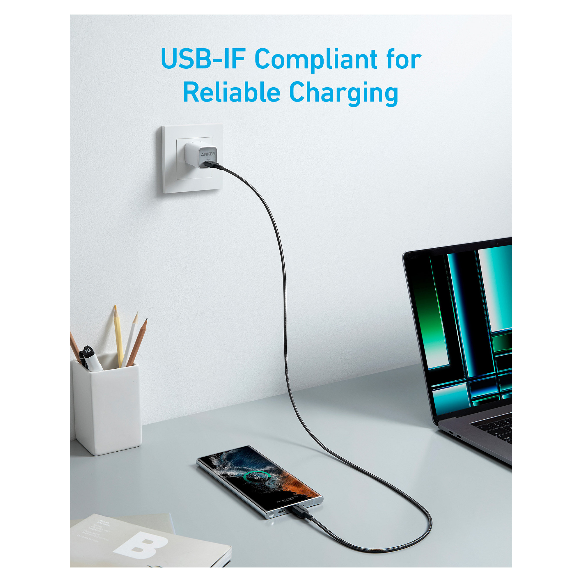 Kabllo USB Anker 322 / USB-C në USB-C / USB 2.0 / 480Mbps / 0.9m – Zezë - 8