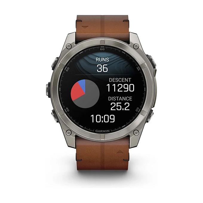 Orë e Mençur Garmin fēnix 8, 51mm, AMOLED, Sapphire, GPS, Titan, Rrip Lëkure - Hiri/Kafe - 8