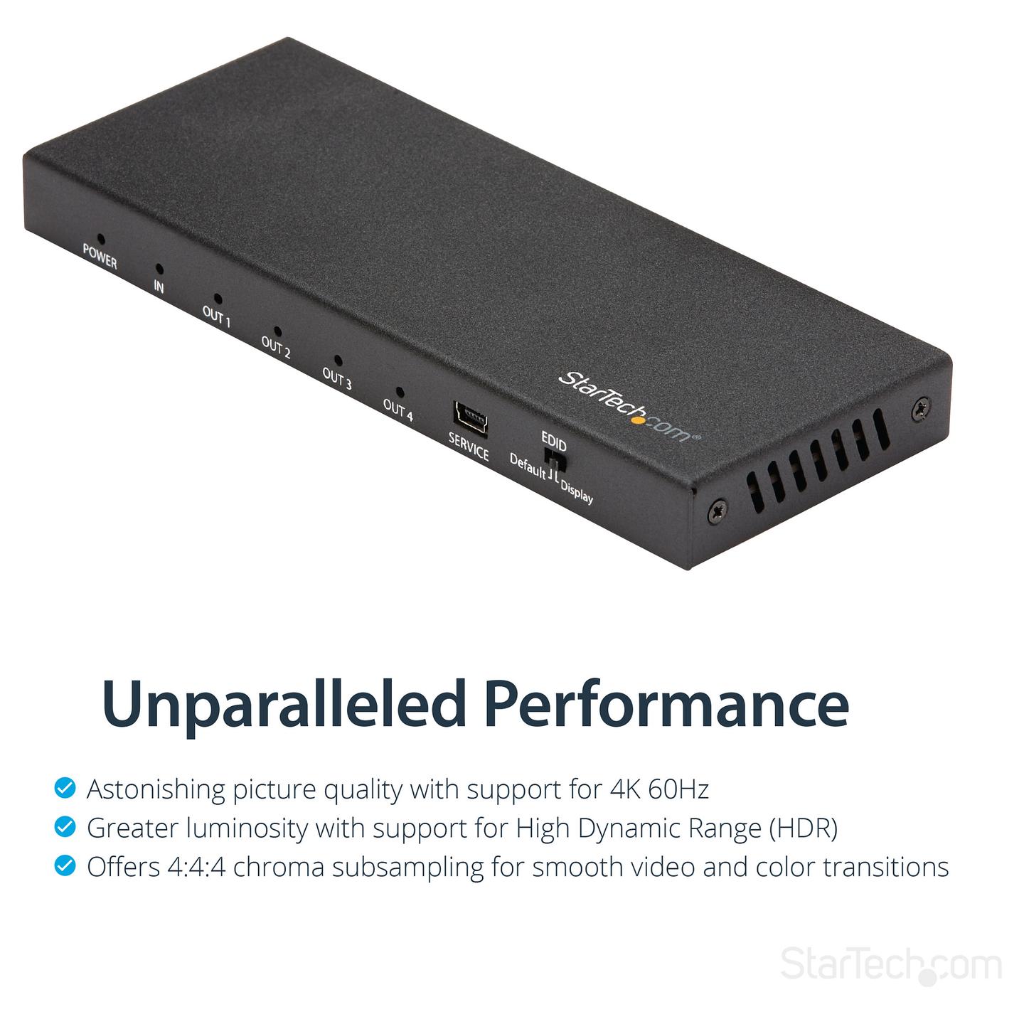 Splitter HDMI StarTech.com ST124HD202, 1 hyrje HDMI në 4 dalje HDMI, HDMI 2.0, 4K 60Hz, HDR, Audio 7.1 - Zezë - 8