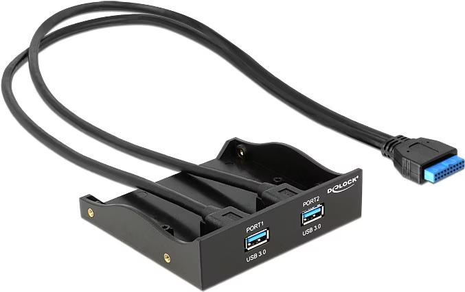 Panel i Përparmë USB DeLOCK 61896, 2x USB-A 5Gbps, 3.5"/5.25", 19-pin - Zezë - 2